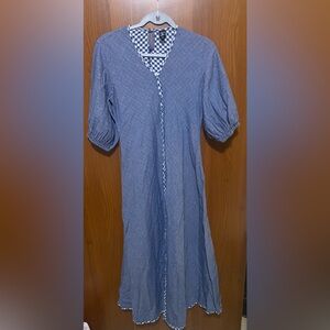 The Frock NYC Blue Striped Puff Sleeves Maxi 100 % Organic Cotton Dress size M